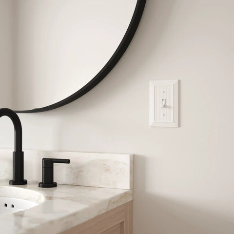 Beadboard Style Light Switch Cover 1 Gang Wall Plate In Pure White Decorative Vintage Beadboard Finish near bathroom sink