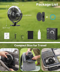 Package list of Magnetic Golf Cart Misting Fan And Phone Holder Gift Set with included accessories and size dimensions.