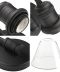 Retro Industrial Wall Sconce Light With Clear Glass Funnel Shade And Gooseneck Curve In Black Finish, close-up details.