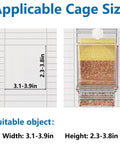 Dimensions of Hassle Free Bird Feeder And Water Dispenser Set featuring cage size suitability for parakeets and lovebirds.