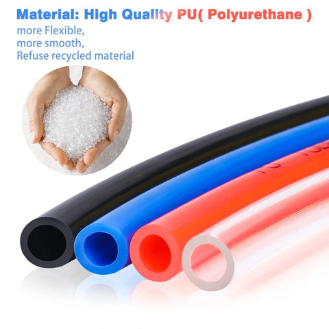 Blue PU Air Hose For Compressors, 10mm OD X 6.5mm ID Pneumatic Tubing material sample, multi-color tubes highlighting polyurethane