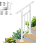 Heavy Duty White Wrought Iron Handrails For Outdoor Steps Delivering No Sweat DIY Assembly with included installation tools.