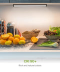Swivel LED Under Cabinet Lights 12 Inch 5W Kit Dimmable And Linkable illuminating kitchen countertop with vegetables and fruits