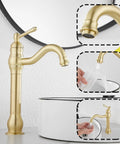360 Degree Swivel Vessel Sink Faucet With One Hole Install, Brushed Gold Farmhouse Vanity Faucet with single-handle usage montage