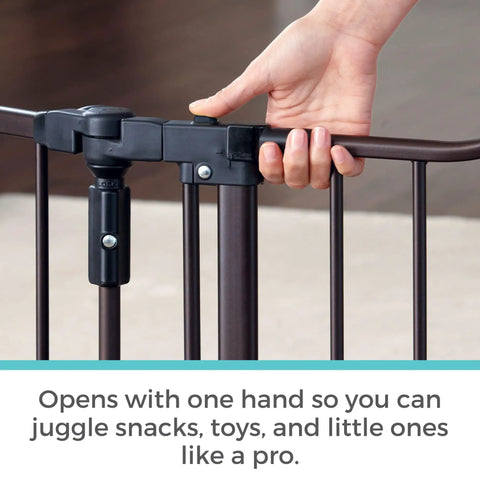 Deluxe Decor Safety Gate Hardware Mounted Extra Wide Metal Baby Gate With Swing Door Adjustable From 38.3 To 72 Inches Sturdy 30 Inch Tall Matte Bronze Finish For Easy Pass Through In Busy Homes