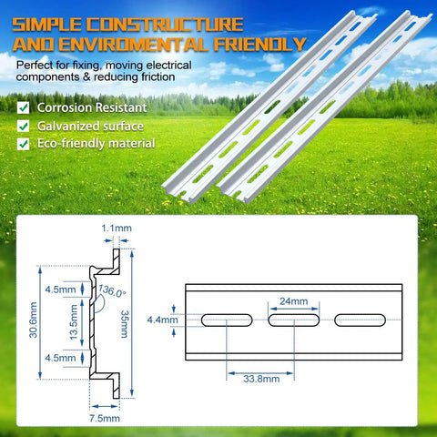 Aluminum DIN Rails 10 Pack, 1 Meter Each, Top Hat Slotted Design, RoHS Compliant, Pro Grade Durability, 35mm Wide By 7.5mm High