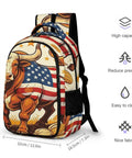 Farmland Patriotic Bull Print Unisex Backpack Large Capacity Durable Polyester Daypack With Breathable Fabric Easy Clean Material