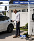 Portable Level 2 Electric Vehicle Charger 32 Amp 240 Volt Nema 14 50 Plug With 25 Ft Cable For Tesla Model 3 Y S X Cybertruck in use