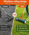 Comparison of Effortless Wheeled Dethatcher Rake For Lawns With 15 Inch Head And 35 To 67 Inch Adjustable Stainless Steel Handle against a traditional rake.