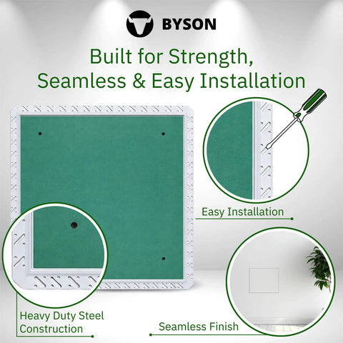 Sweet Slick 12X12 Drywall Access Panel With Heavy Duty Steel Frame And No Sweat Mudflange For Seamless Wall Finish Plus Top Shelf 58 Gypsum Inlay display showing flush mount design and installation details.