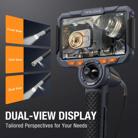 Four Way Articulating Borescope With Dual Lens Endoscope, 1080P HD Steerable Mechanic Inspection Camera, dual-view display