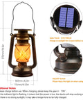 Outdoor Solar Lanterns 2 Pack Waterproof Bronze Flickering Flame Lights For Garden Patio And Yard Auto Charge No Batteries Night Light With A Lit Warm Vintage Amber Glow showing bronze finish, solar panel, and dimensions