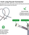 24-Inch long faucet connector with US standard 3/8-inch and M10 male connectors, suitable for vessel sink faucets