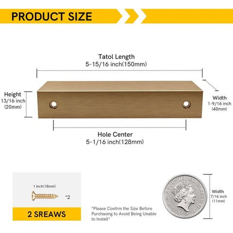 Product size of 5 Inch Cabinet Pulls 30 Pack Aluminum Alloy Finger Drawer Handles showing dimensions in dope bronze finish.
