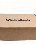 Cardboard box with 'WisdomGoods' logo, packaging for 12 Pack team 1.8 Inch Nylon White Garage Door Rollers With 4.7 Inch Stem Quiet Smooth Replacement Wheels With Double Seal For Reliable Garage Door Operation in cardboard box with 'WisdomGoods' logo