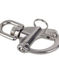 Heavy Duty 304 Stainless Steel Snap Shackle With Small Swivel Bail For Marine And Boat Rigs, 70mm size, durable design.