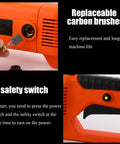 Heavy Duty Portable Electric Pipe Threader With Pure Copper Motor And Quick Change Steel Dies showing replaceable carbon brushes and safety switch.