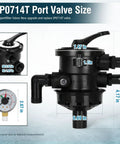 Rock Solid Top Mount Multiport Valve Direct Swap For Swimming Pool Filters Delivers Smooth Seven Position Dial Operation and Hassle Free Backwash Rinse Upkeep Year Round, showing valve dimensions.