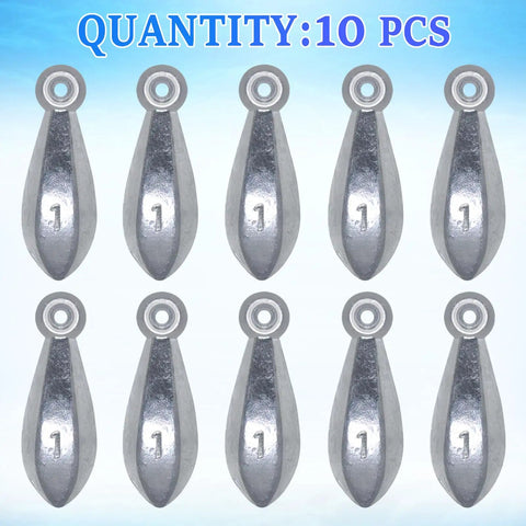 Bullet Shape Fishing Sinkers Set For Saltwater Surf Fishing Bank Weights Assortment 1Oz Ten Pack