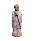 Asian Bodh Gaya Buddha Garden Statue, 30 Inch Tall Cast Stone Resin Sculpture With Faux Stone And Metallic Finish, front view