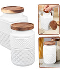 Two Pack Glass Storage Jars With Secure Airtight Lids For Coffee Beans And Dry Goods Keeps Your Stash Locked Down Tight with wooden lids.