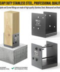 Heavy Duty Stainless Steel Deck Post Base And Anchor Bracket For Fences And Railings Porches Pavilions Concrete Support Base 6x6 Actual 5.5x5.5 In Dark Gray Finish 4 Pack, shown with wood post and concrete base.