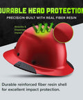 Dax Fiber Resin Full Brim Safety Helmet With Six Point Suspension For All Day Comfort And Serious Impact Protection, red, side view