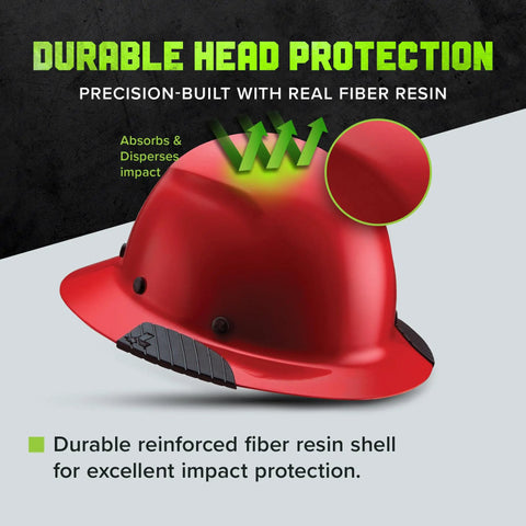 Dax Fiber Resin Full Brim Safety Helmet With Six Point Suspension For All Day Comfort And Serious Impact Protection, red, side view