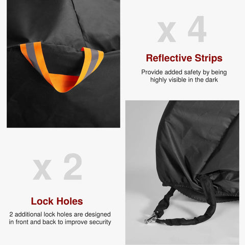Close-up of Two Bike Rack Cover For Car Hitch Waterproof 600D with reflective strips and lock holes for extra security