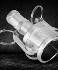 Straight Up Heavy Duty 316 Stainless Steel Camlock Coupling Quick Connect Pipe Fitting For Hydraulic Systems And Female Hose Lines Built Tough For Commercial Sites Featuring No Sweat Slide Handle Assembly, DN20 size.