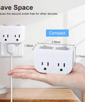 Dual Independent On Off Switch Grounded Power Outlet Wall Tap with Two 3 Prong Ports 1875W 15A ETL White for Cruise Ship lamps and kitchen appliances ideal for hard to reach lamps and tight kitchen or cabin spaces on hand showing size.