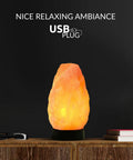 Multicolor USB LED Salt Lamp With Plastic Base For Home Office Dorm Decor, Hand Carved Salt Lamp glowing on a desk