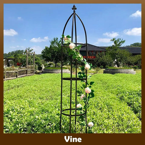 Beefy 6.3 Feet Tall Obelisk Garden Trellis for Climbing Vines and Flowers, Heavy Duty Plant Support, in a garden with flowers