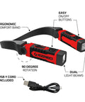 Rechargeable Hands Free Neck Light with 9 Hour Run Time, four modes, USB cord included, ergonomic band, and dual beams