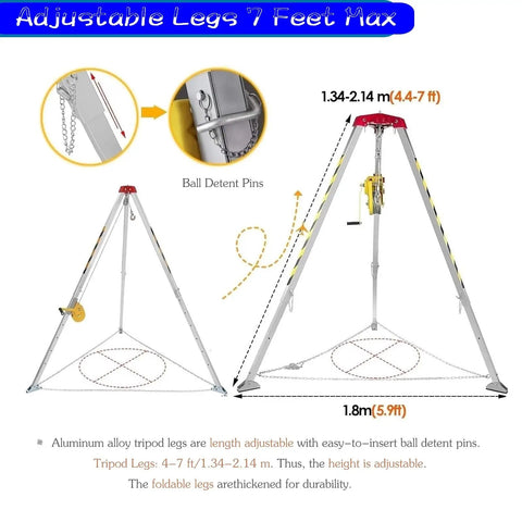 Tough As Nails Heavy Hitter Manual Emergency Rescue Tripod Winch 2600 Lbs Capacity with adjustable aluminum legs up to 7 feet.