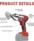 Cordless Metal Shear Tool Only For Pros, 18V Max Brushless Sheet Metal Cutter with features labeled, red and black design.
