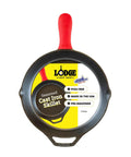 Top view of the Seasoned Cast Iron Skillet 12 Inch Workhorse Pan For Stove Oven Grill And Campfire With Silicone Handle Holder