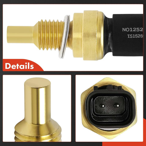 Engine coolant temperature sensor, brass, 2-pin, threaded body (front view)