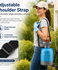Woman using Long Reach Telescopic Wand Waterer For Hard To Reach Hanging Baskets And Wall Planters with adjustable strap.