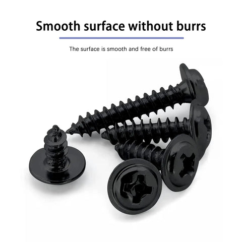 No Sweat Black Self Tapping Wood Screws Number 8 X 1 Inch 100 Pack Rock Solid Zinc Plated Steel Fasteners With Wide Truss Head And Phillips Drive For Easy Drywall Metal Assembly Work