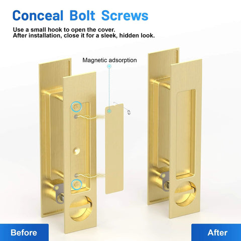 Privacy Pocket Door Lock With Edge Pull Handle No Key Sliding Doors For Bathroom And Bedroom, Easy Grip shown in brass
