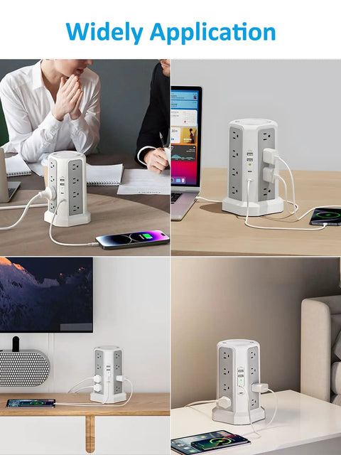 20 In 1 Surge Protector Tower With PD20W USB C Fast Charge, 16 AC Outlets And 4 USB Ports used on desks and tables