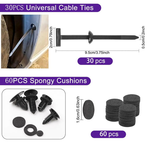 335 Piece Bumper Retainer Clips And Push Pin Rivets Kit With Upgraded T Style Zip Ties featuring spongy cushions and cable ties