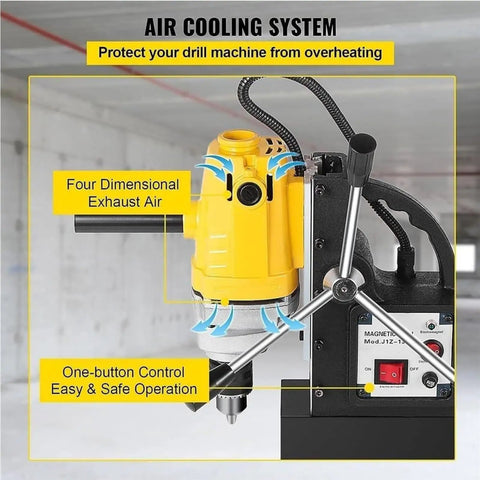 Badass Portable Magnetic Core Drill Powered By A Beast Mode 750W Copper Motor showing air cooling system and control features.