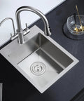 15x17 Inch Single Bowl Bar Kitchen Sink Topmount 304 Stainless Steel 8 Inch Deep Drop In Overmount Design With Basket Strainer