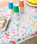 Two Pack Fitted Plastic Tablecloth With Elastic Edge No Slip Windproof Table Cover For Birthday Parties with confetti print