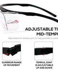 Top Shelf Anti Fog Safety Glasses Over Eyeglasses Clear Impact Resistant Polycarbonate Lenses with adjustable mid-temple joint.
