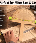 Heavy Duty Angle Finder Ruler And Protractor Tool For No Sweat Woodworking Layouts With Crisp Degree Markings and Secure Pivot Lock in use on wood.