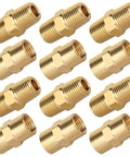 Brass Pipe Fittings Set Twelve Pieces Hex Nipple And Coupling NPT One Eighth Inch Male And Female Threads For Plumbing DIY Friendly Easy Install Durable Seal Quick Connect Hardware Kit, CA360 brass 1/8 in NPT fittings
