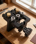 Pro Grade Heavy Duty Aluminum Alloy Doweling Jig With Self Centering Drill Guide for cabinet making on workbench